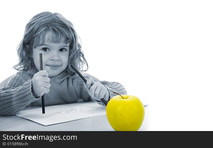 Beautiful little girl with pencils