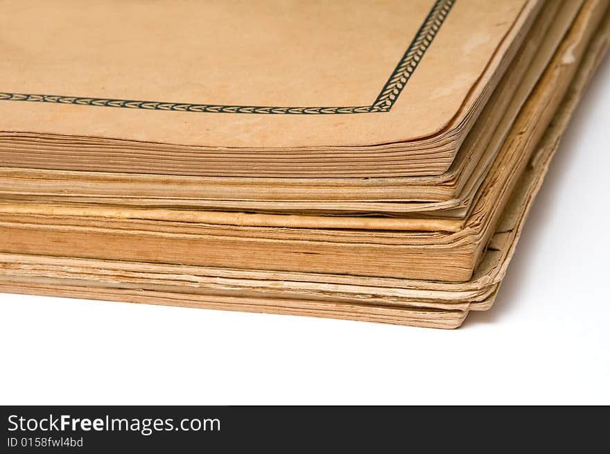 Antique text books isolated over white background