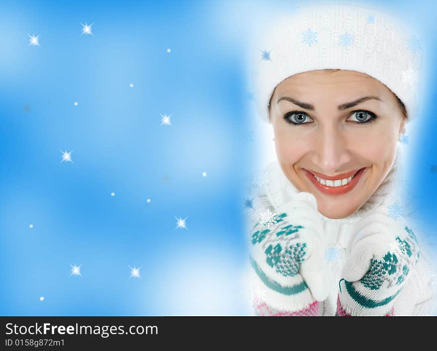 Beautiful woman in white sweater on insulated background