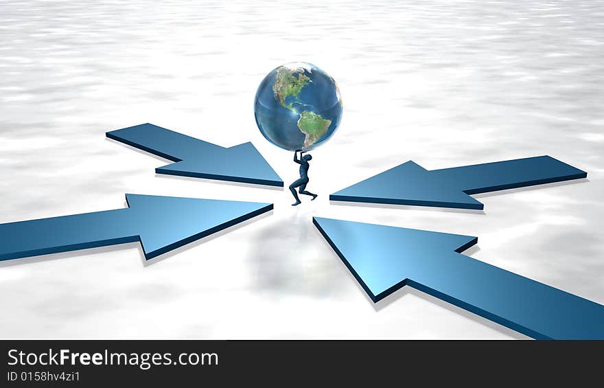 3d image with arrows and globe. 3d image with arrows and globe