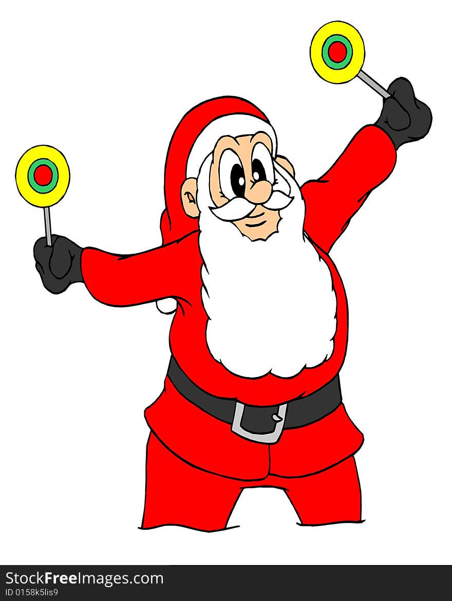 Cartoon graphic depicting Santa and lolypop