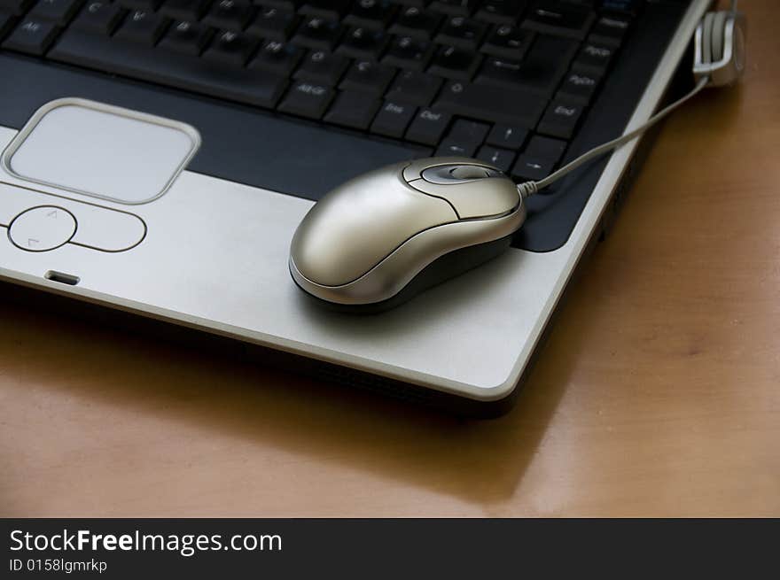 Mouse with laptop on the table. Mouse with laptop on the table