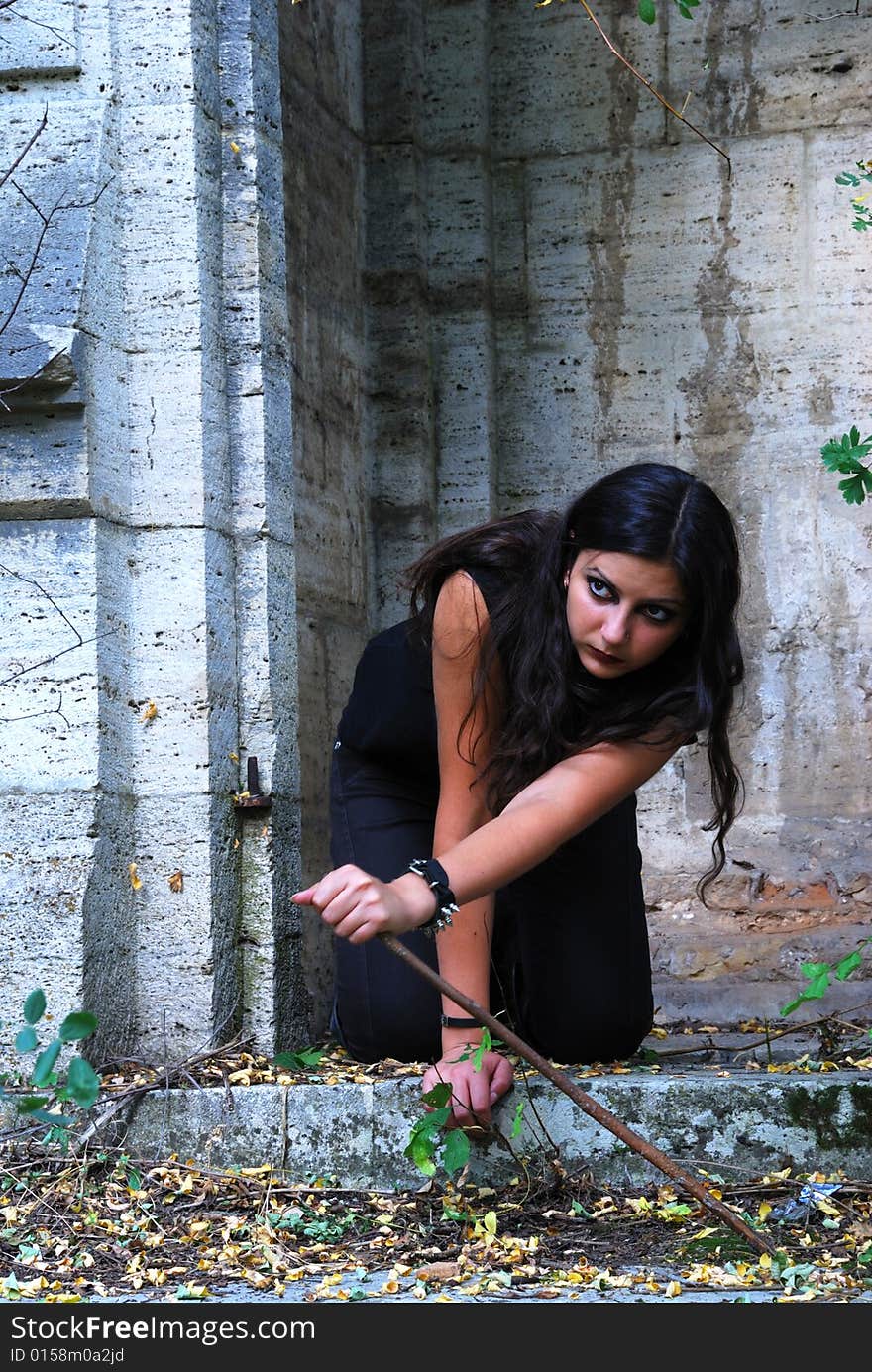 The thoughtful girl in a chapel. The thoughtful girl in a chapel