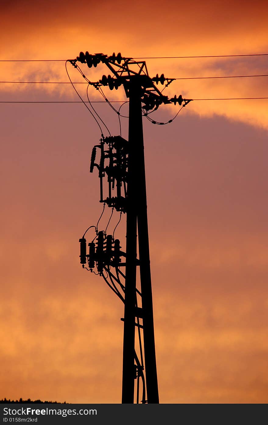 Power supply line in sunset environment