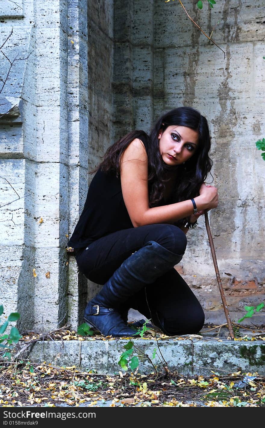 The thoughtful girl in a chapel. The thoughtful girl in a chapel