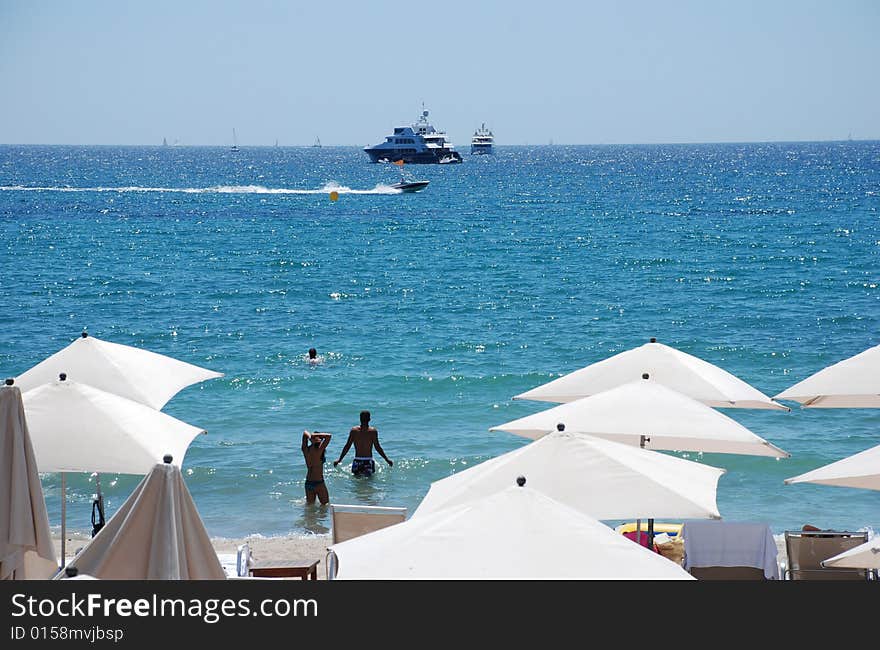 Parasols on the beach in Cannes