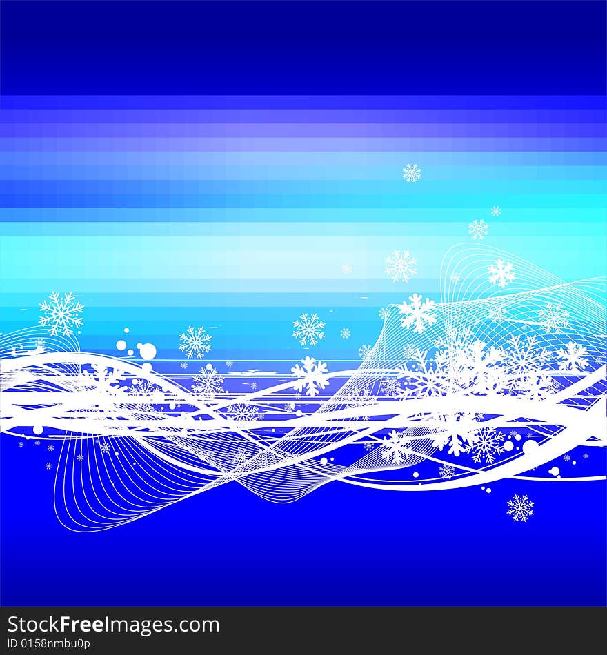 Blue pixelated vector background with snowstorm