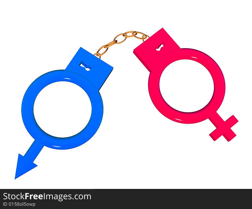 3D the image of man's and female symbols in the form of handcuffs.