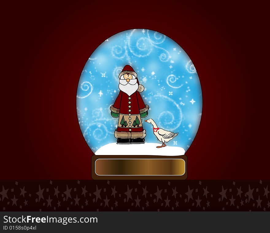 Snow Globe with a Folk Art Santa and white goose.