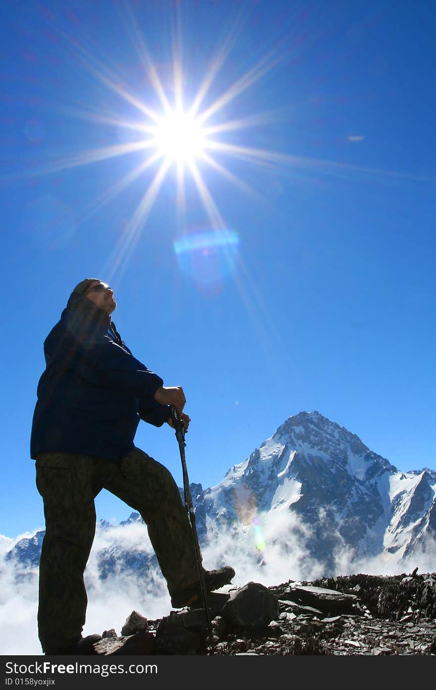 Hikers in mountains, Caucasus mountains. Hikers in mountains, Caucasus mountains