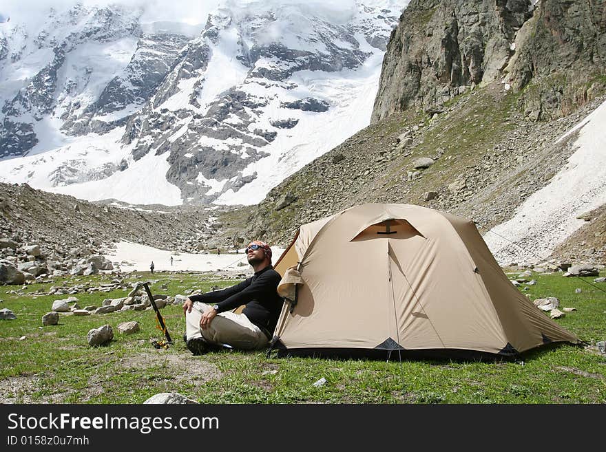 Tents in mountain, Caucasus mountain