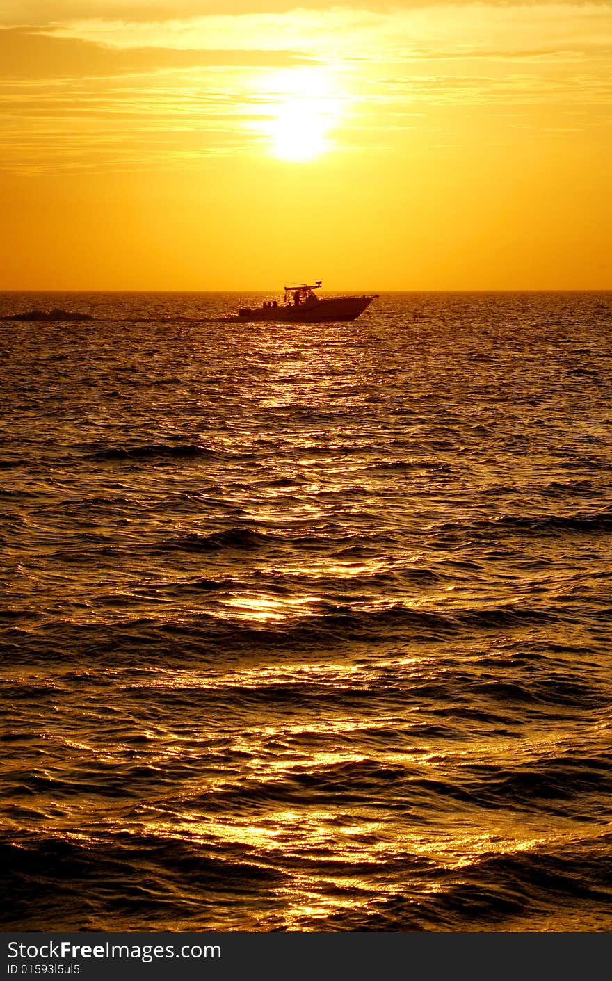 Scooner at sunset