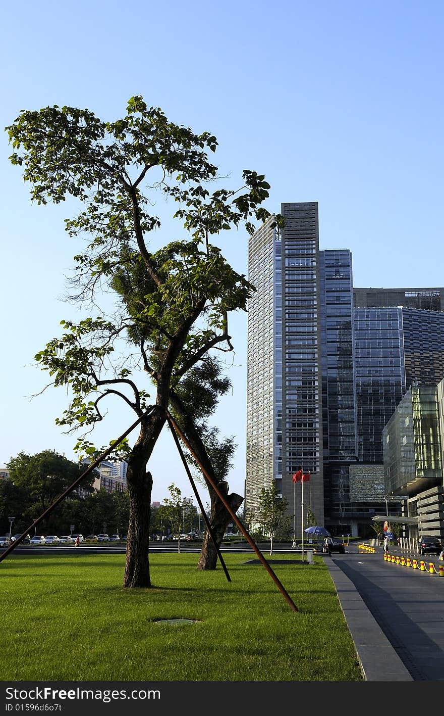 Scenery of business park, Office building with blue sky