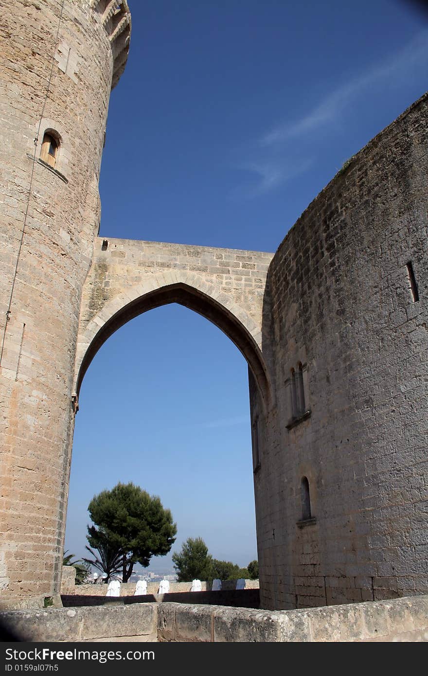 Bridge like arche on a castle in MAjorca in Spain