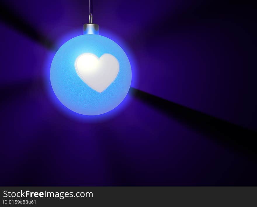 Blue shining christmas ball hangs at night