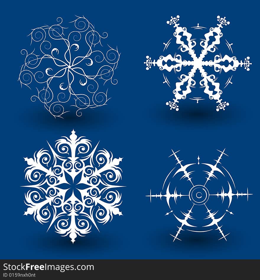 Set of 4 unique beautiful different snowflakes