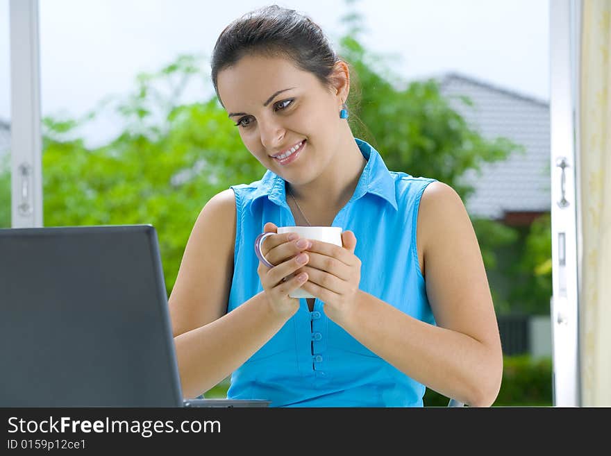 Portrait of young beautiful woman with her laptop. Portrait of young beautiful woman with her laptop