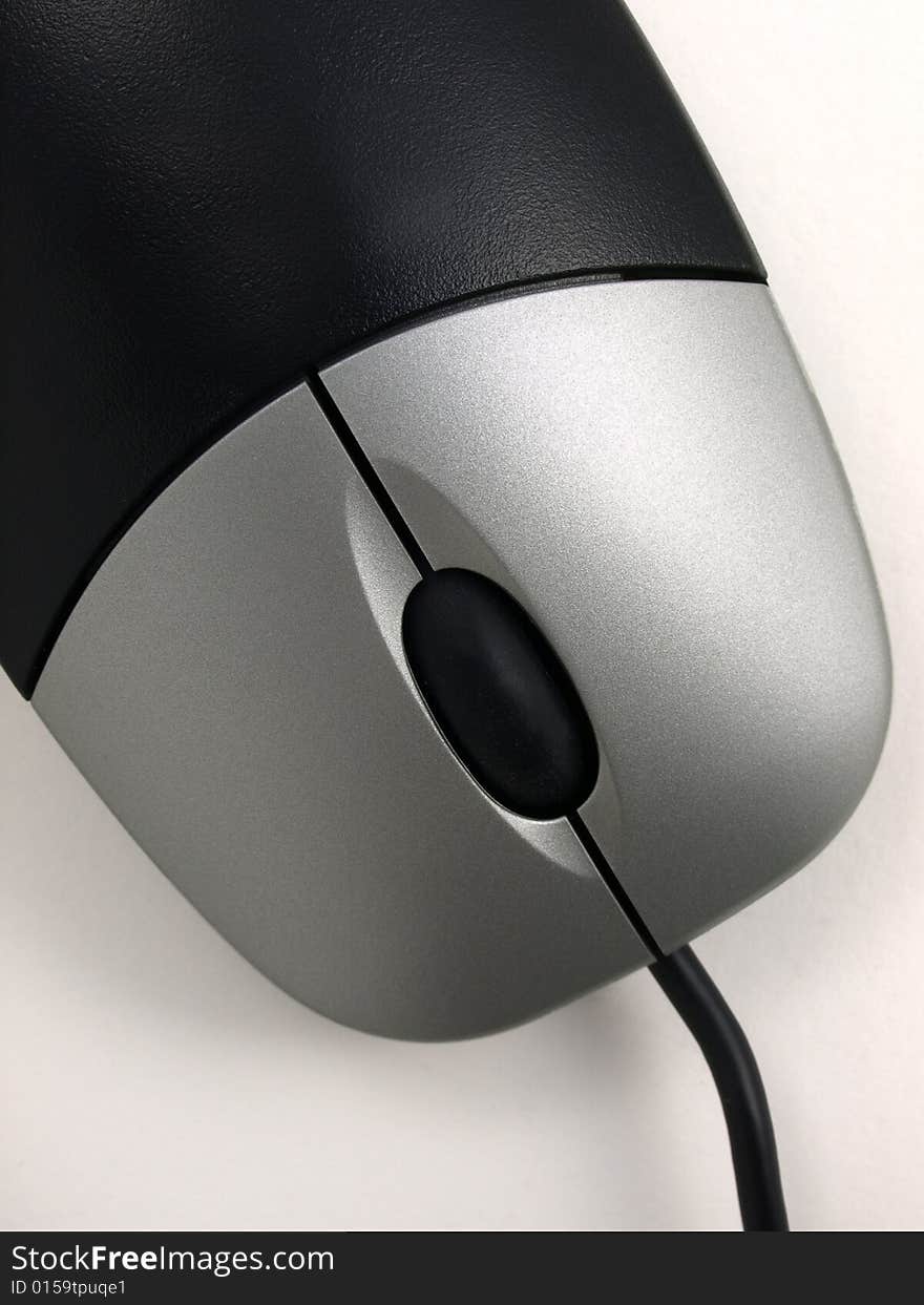 Black Mouse with Silver Buttons top close up view