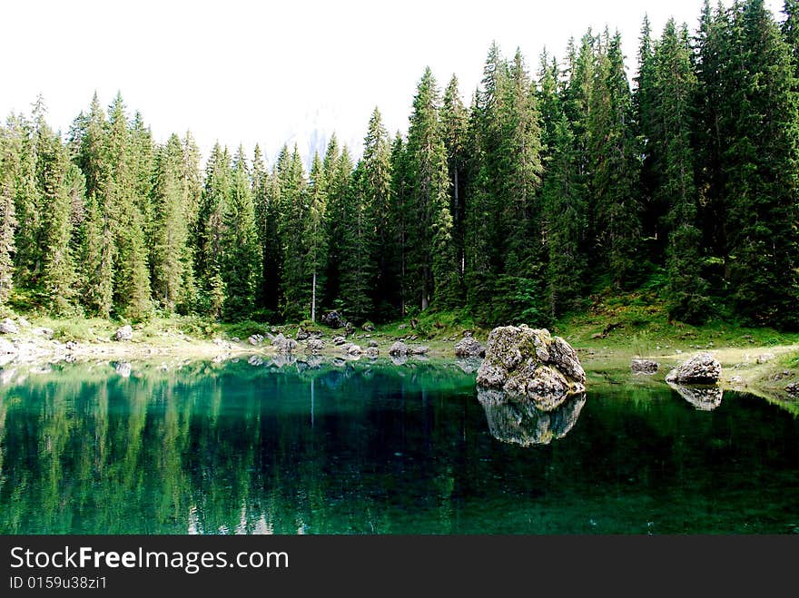 Italian mountain lake during the summer