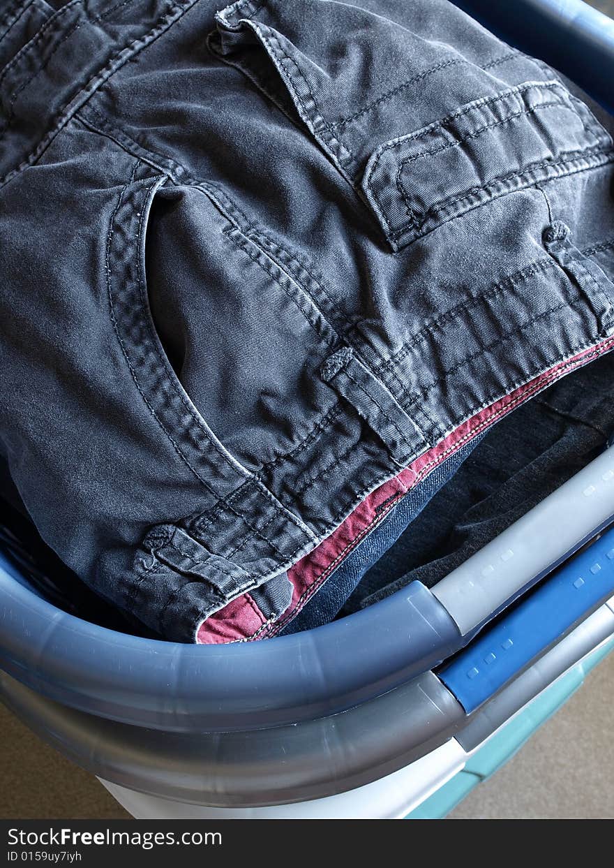 Folded blue jean Laundry in Baskets. Folded blue jean Laundry in Baskets