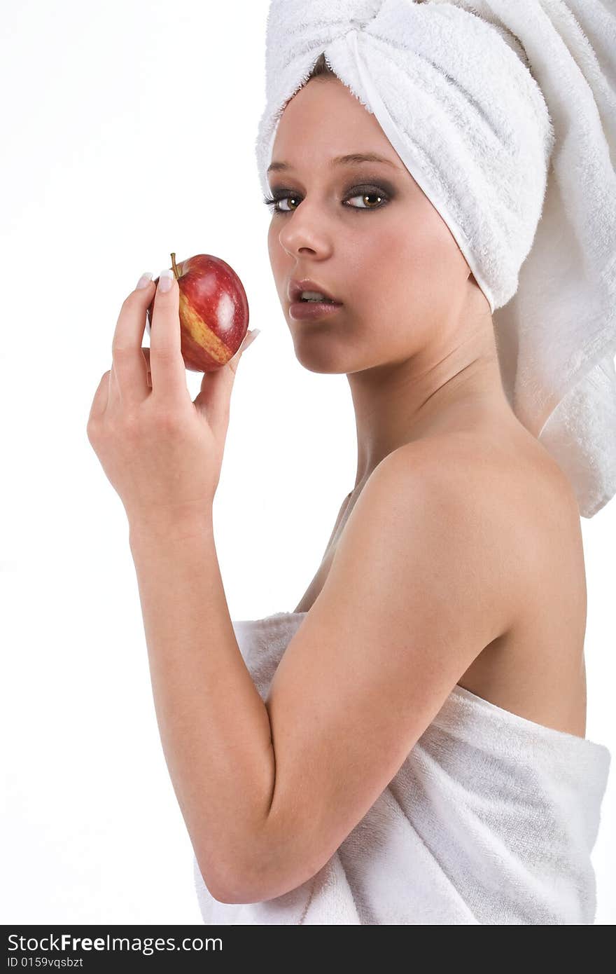 Female with red apple