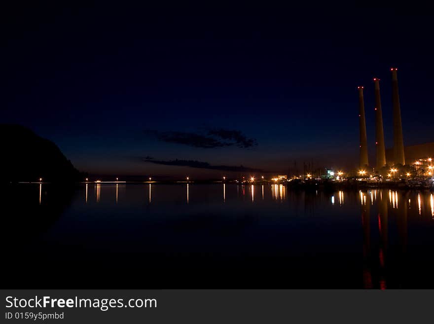 Night shot of the Dynergy power plant in Morro bay.