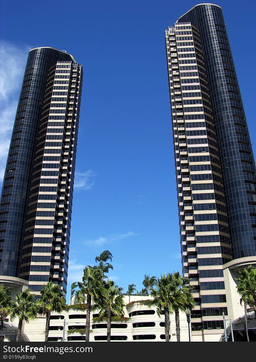 Two skyscrapers twins in San Diego downtown, California. Two skyscrapers twins in San Diego downtown, California.