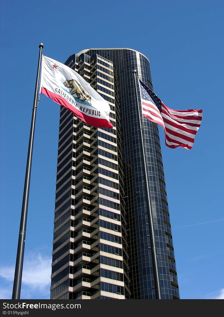 The flag of California and United States in San Diego downtown. The flag of California and United States in San Diego downtown.