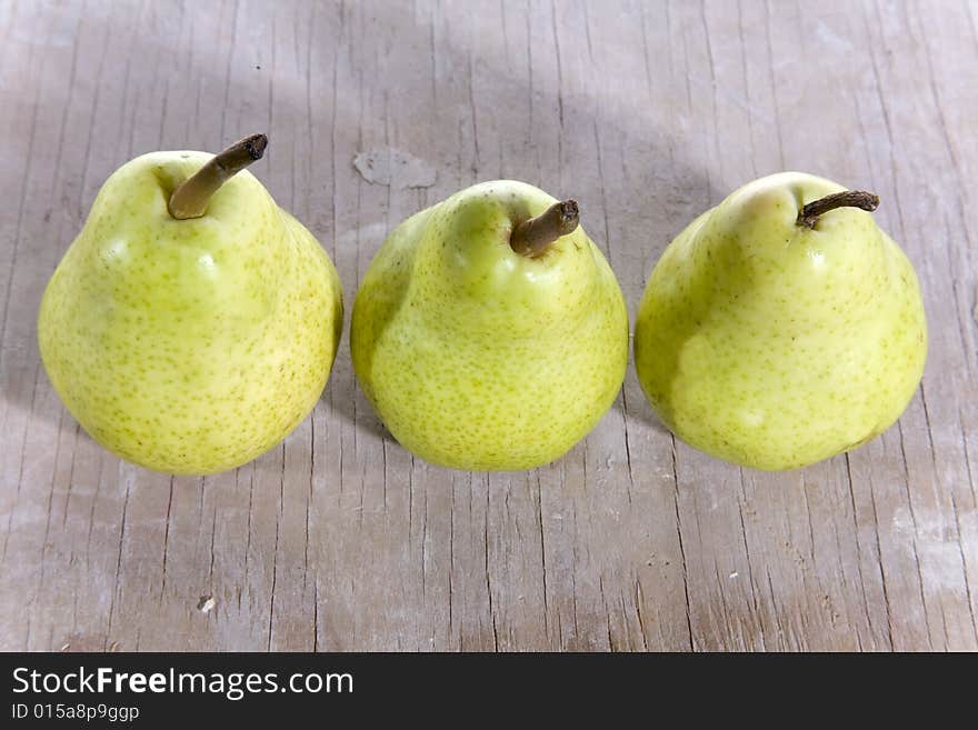 Fresh Pears On Rusty Painterd Wood