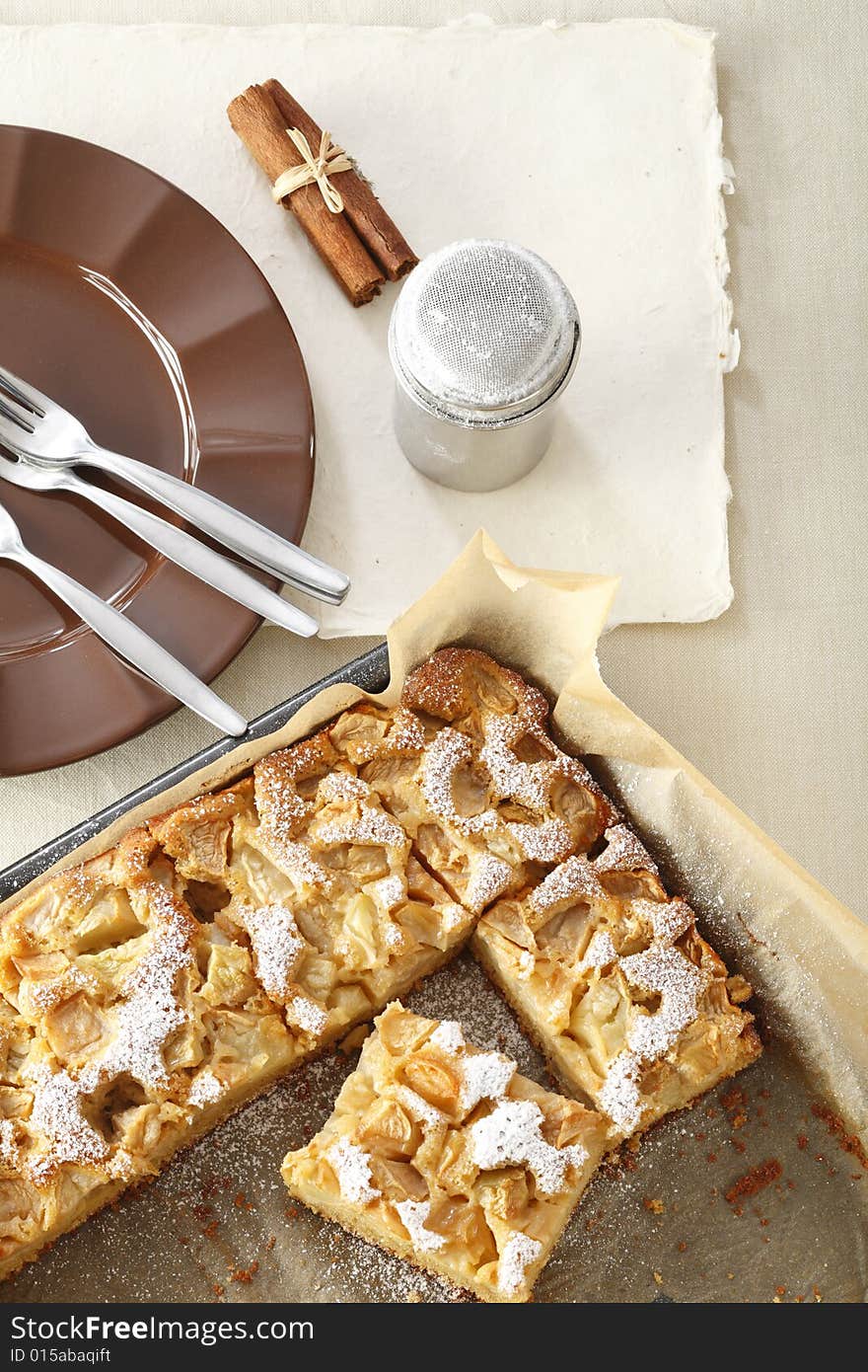 Delicious apple pie with icing sugar