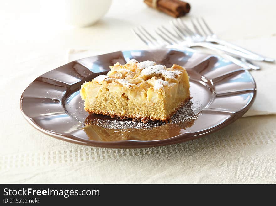 Delicious apple pie with icing sugar