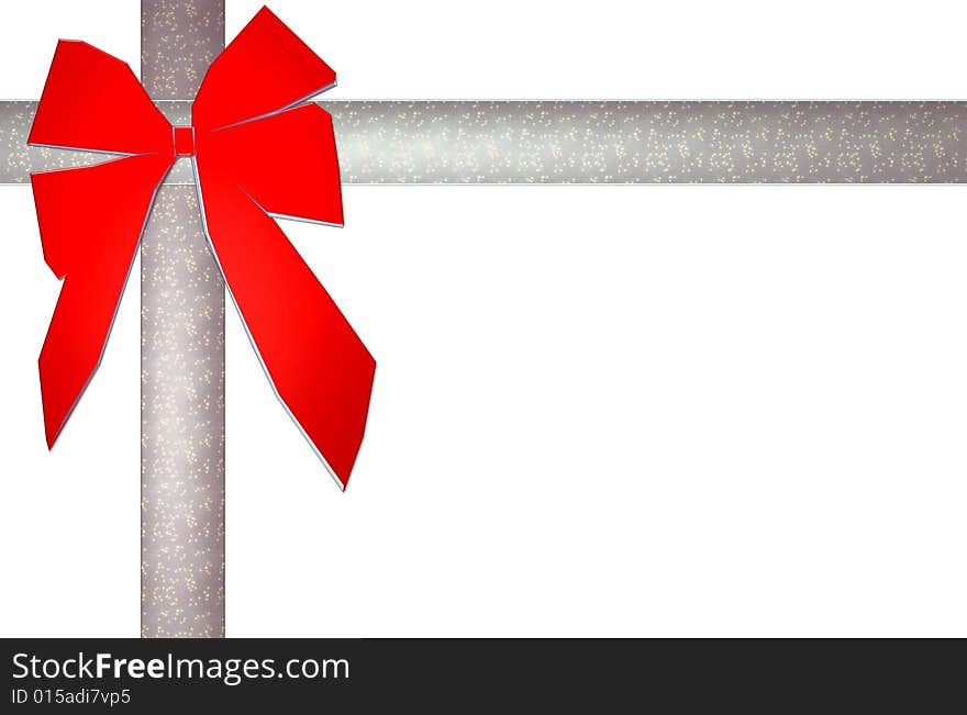 Silver christmas ribbon and red bow. Silver christmas ribbon and red bow