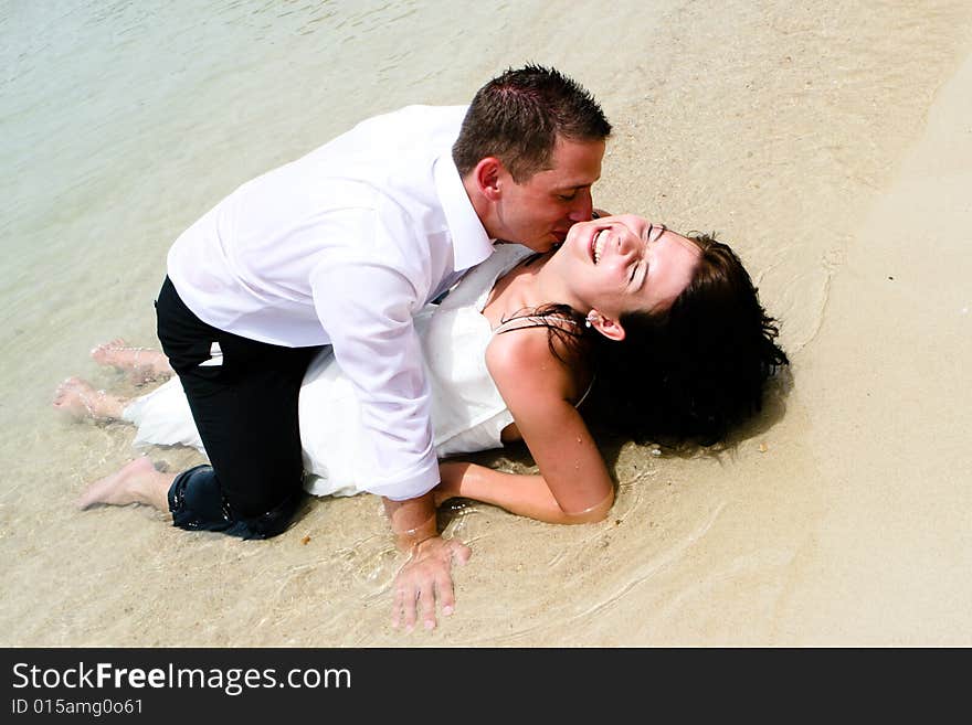 Bride and groom celebrating their wedding day. Bride and groom celebrating their wedding day.