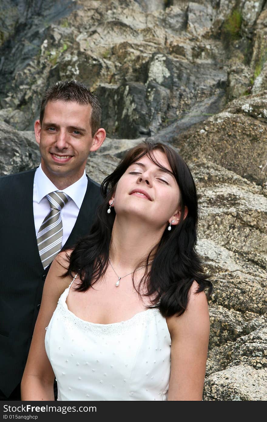 Bride and groom celebrating their wedding day. Bride and groom celebrating their wedding day.