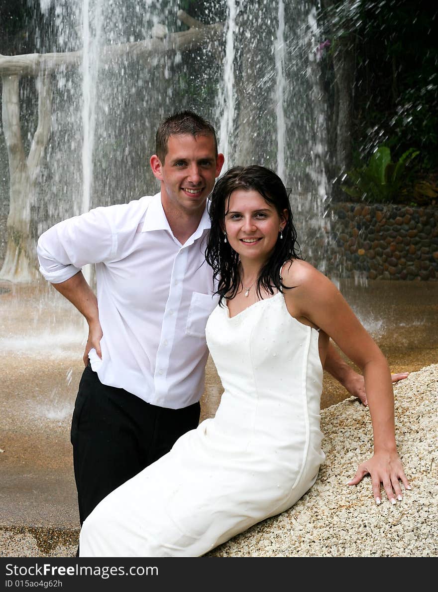 Bride and groom celebrating their wedding day. Bride and groom celebrating their wedding day.