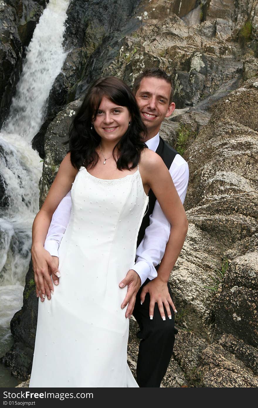 Bride and groom celebrating their wedding day. Bride and groom celebrating their wedding day.