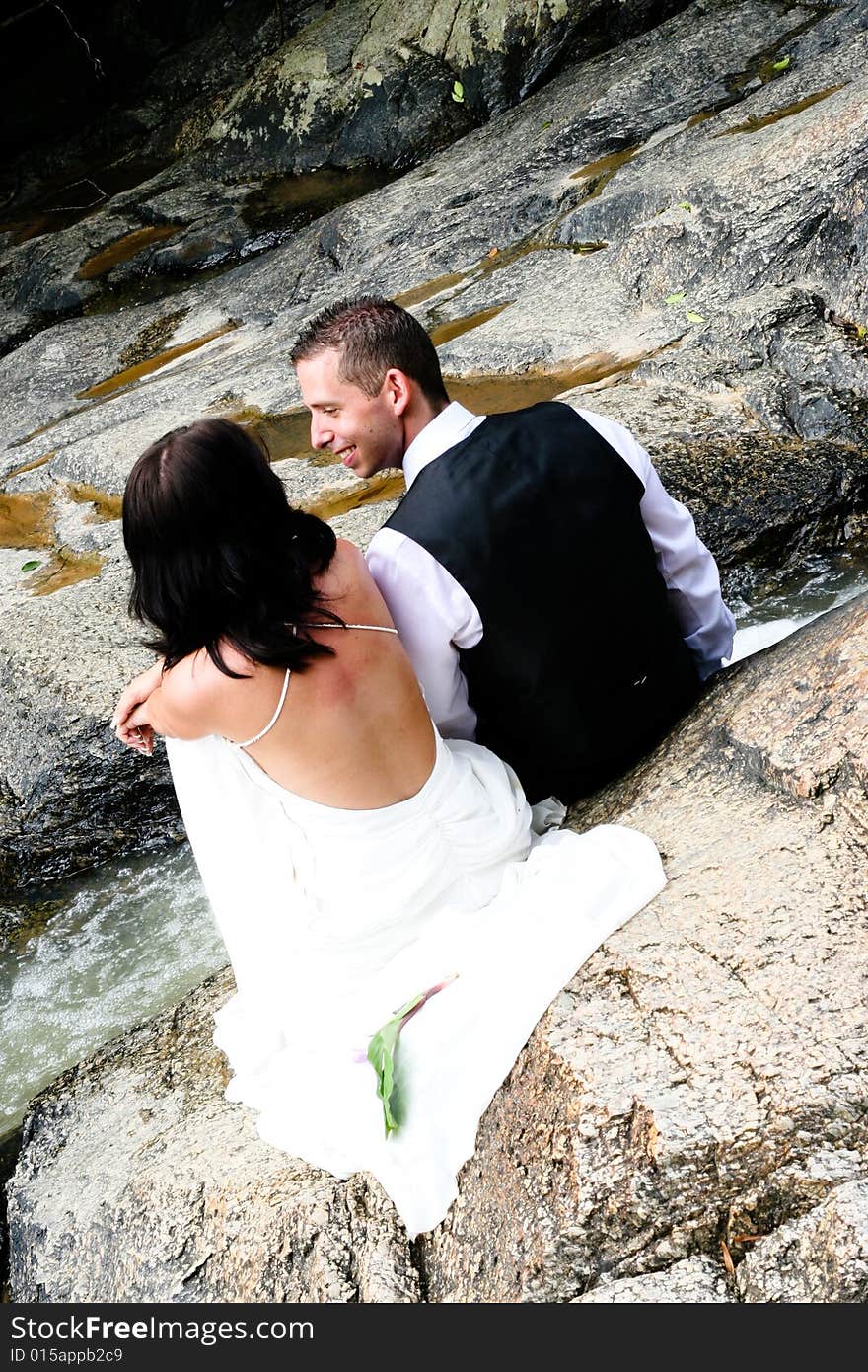 Bride and groom celebrating their wedding day. Bride and groom celebrating their wedding day.