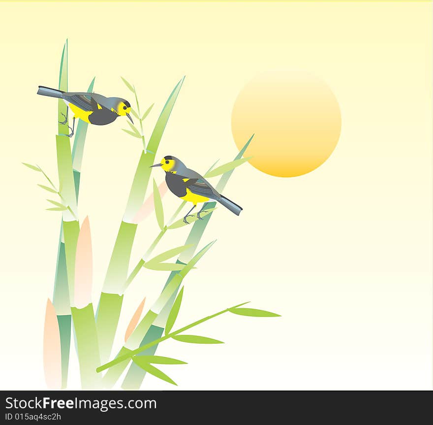 Vector illustration of singing bird on bamboo. Vector illustration of singing bird on bamboo.