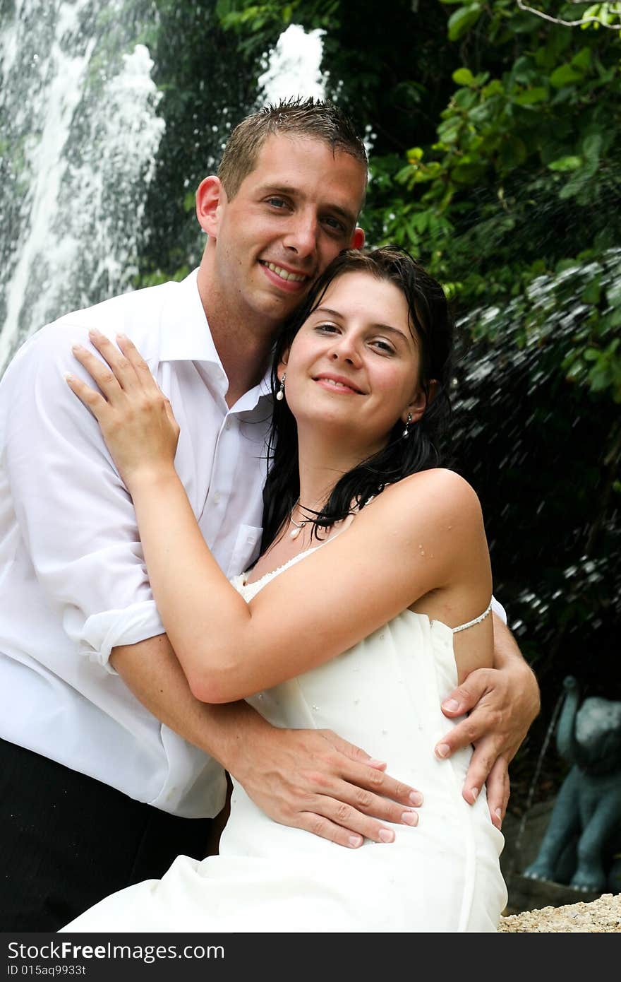 Bride and groom celebrating their wedding day. Bride and groom celebrating their wedding day.