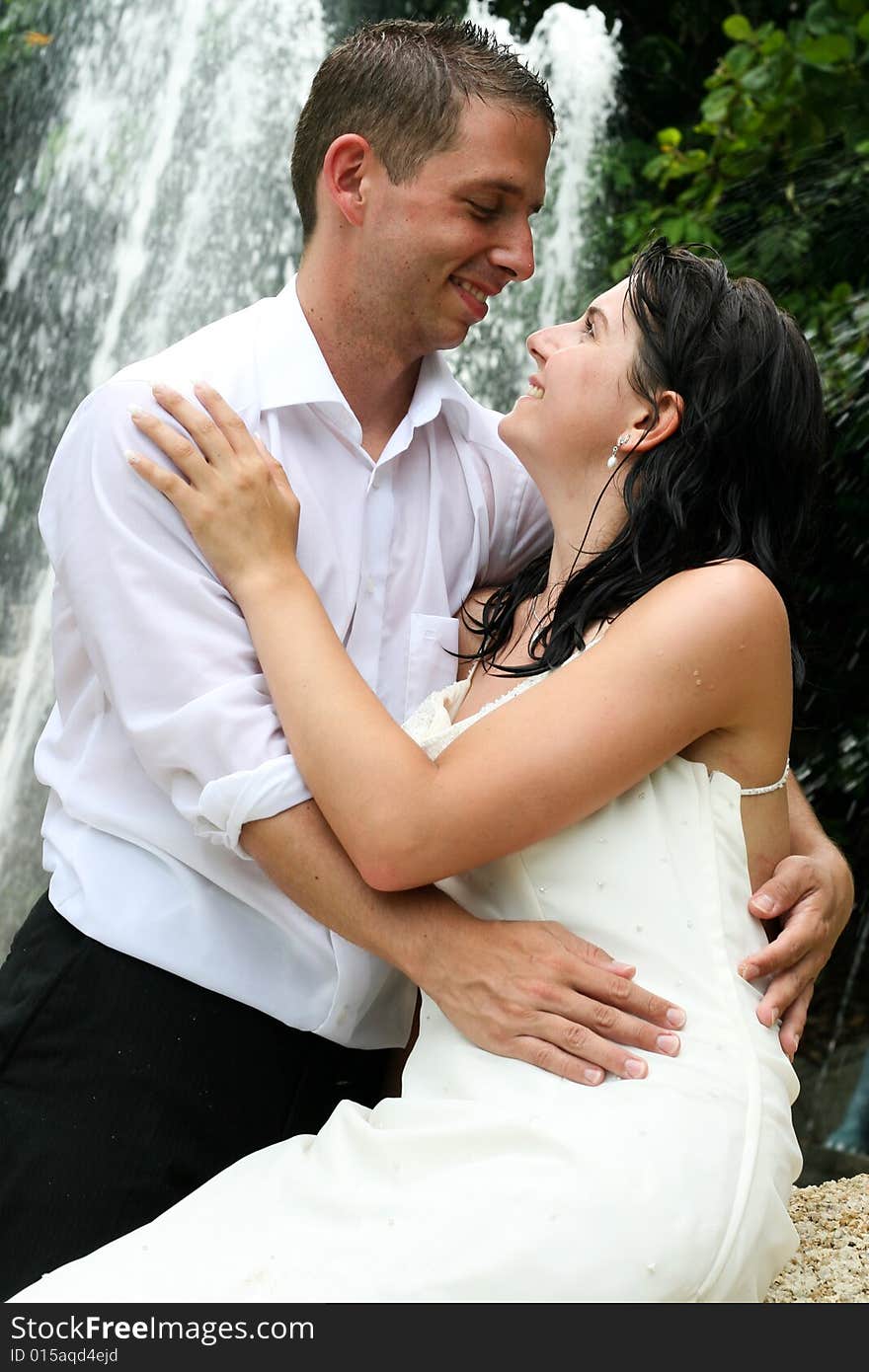 Bride and groom celebrating their wedding day. Bride and groom celebrating their wedding day.