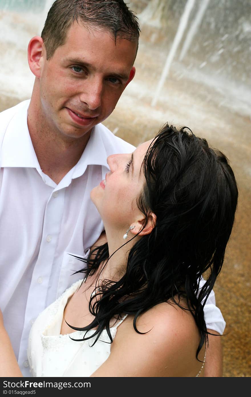 Bride and groom celebrating their wedding day. Bride and groom celebrating their wedding day.