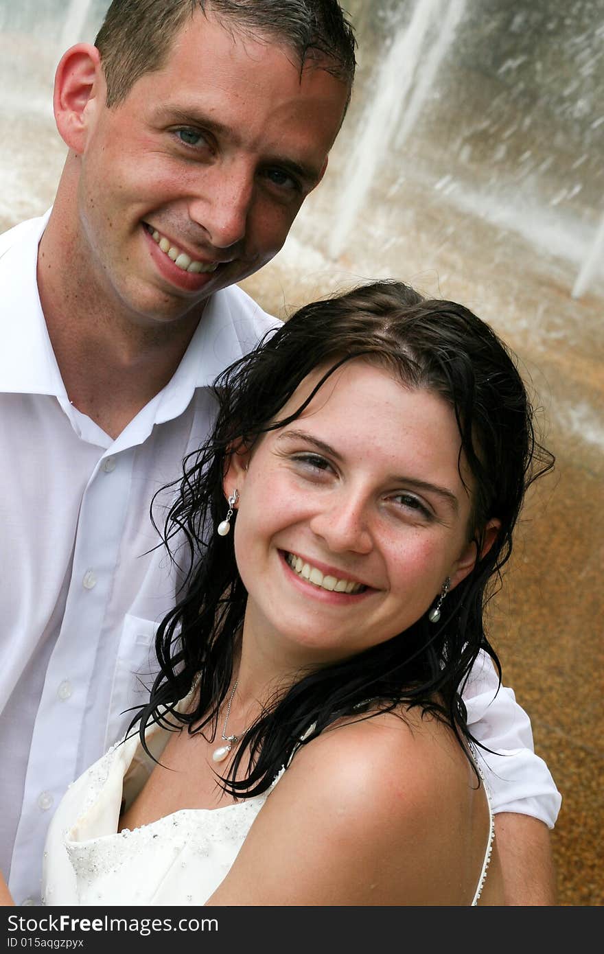 Bride and groom celebrating their wedding day. Bride and groom celebrating their wedding day.