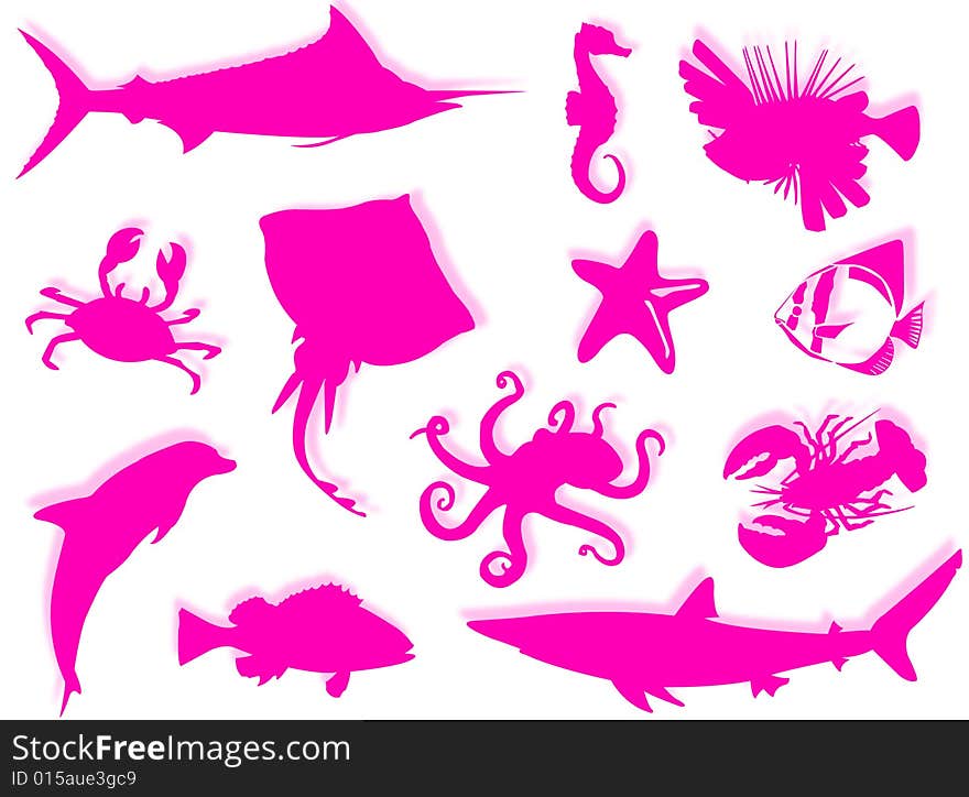 Sea-life black silhouette for this sea-life background. Sea-life black silhouette for this sea-life background