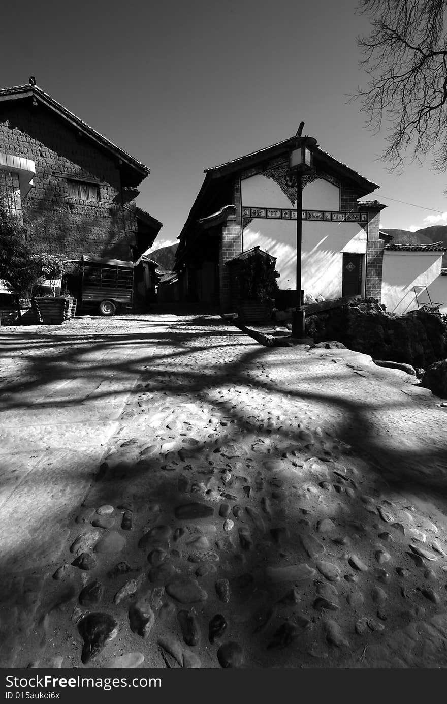 In the winter sunshine through the tree branches as the housing around the beautiful light. In the winter sunshine through the tree branches as the housing around the beautiful light