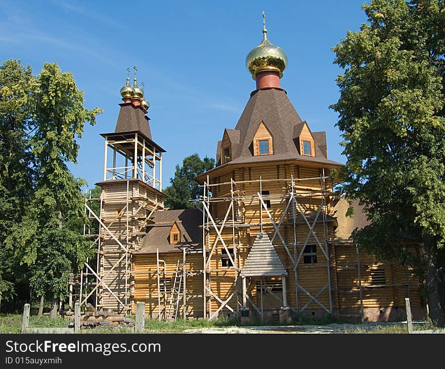 Building the wooden russian church. Building the wooden russian church