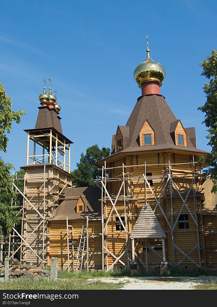 Building the wooden russian church. Building the wooden russian church