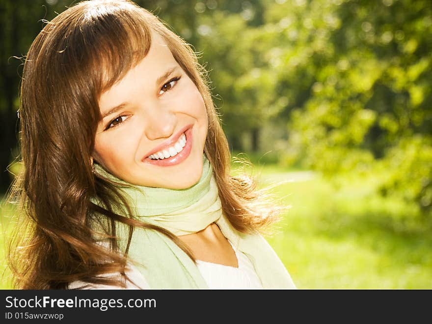 Beautiful romantic brunette close-up portrait