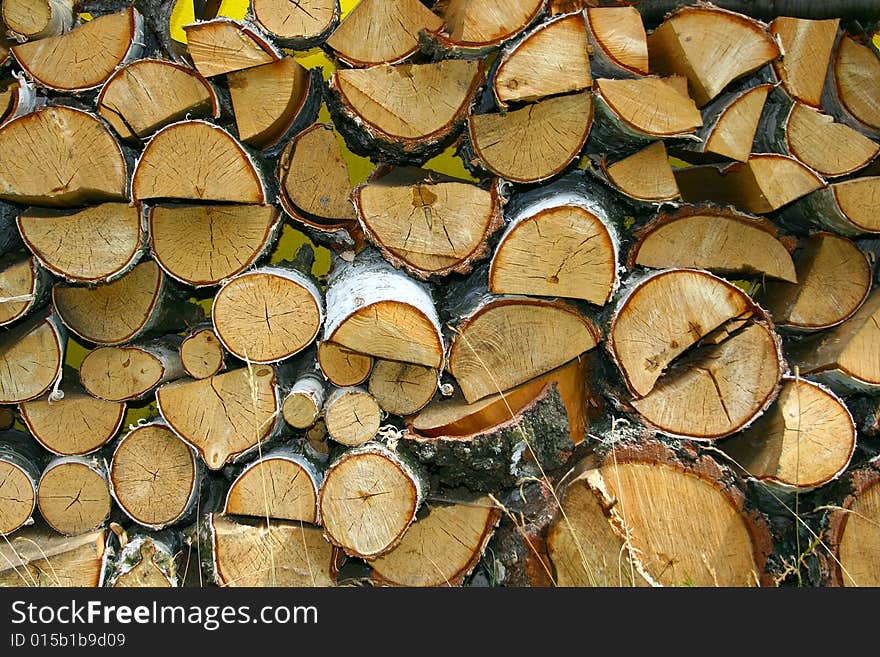 Stacked winter logs for heating