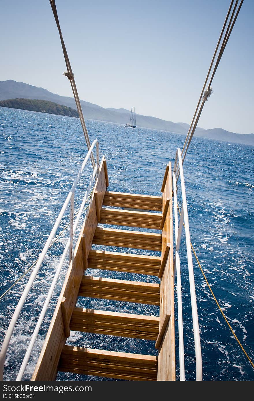 Boat ladder and the sea. Boat ladder and the sea