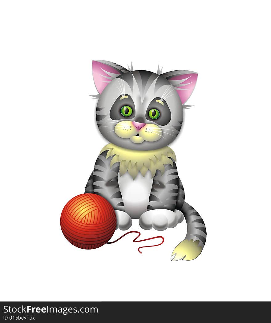 Cute grey green-eyed kitten with ball. Cute grey green-eyed kitten with ball